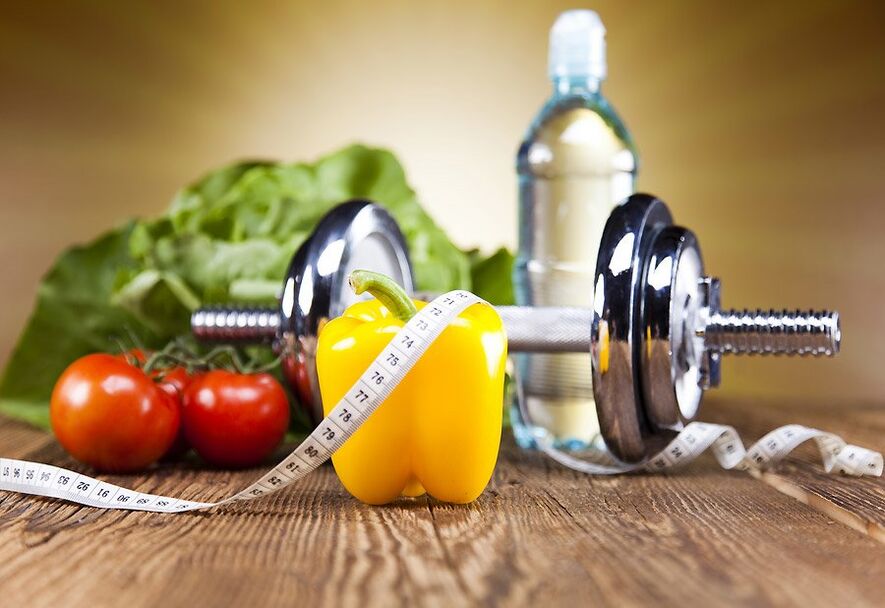 Dumbbell, sebze ve santimetre bant